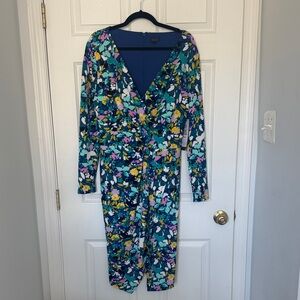 Rachael Ray Blue Floral Long Sleeve Dress
